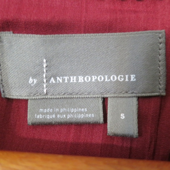 ANTHROPOLOGIE Relaxed Shimmer Satin Blouse Dark Cherry Henley Button Up Small - Picture 10 of 16